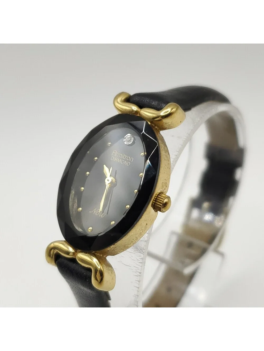 Armitron Diamond Now Black Dial Oval Gold Tone Case Watch New Battery 18mm